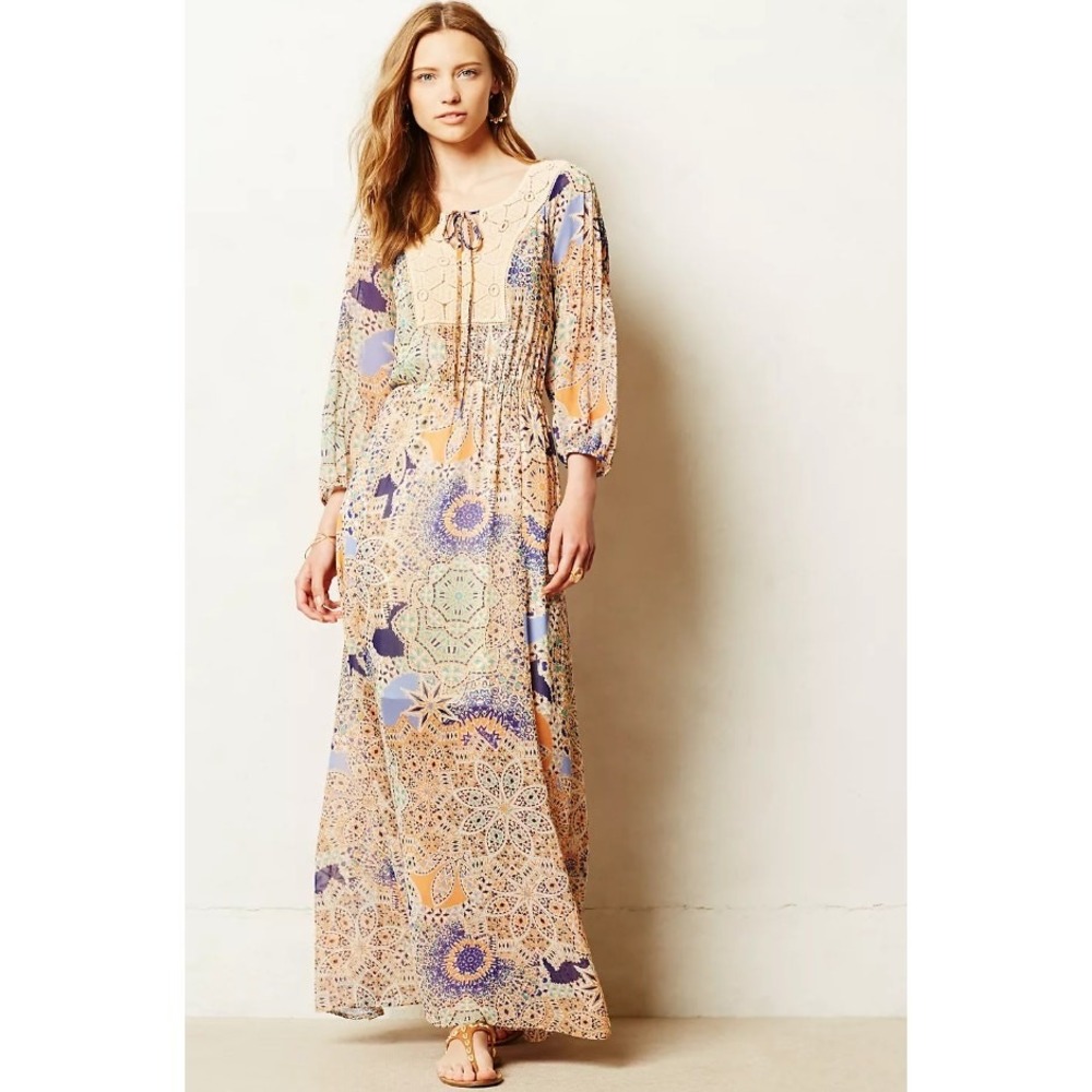 Anthropologie Meadow Rue Oswego Maxi Dress Womens Small‎ Yellow Floral Boho